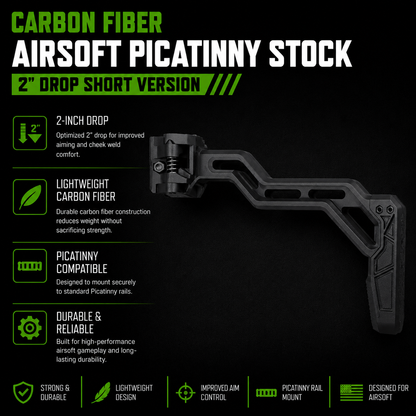 Carbon Fiber Airsoft Picatinny Stock 2” Drop Short Version